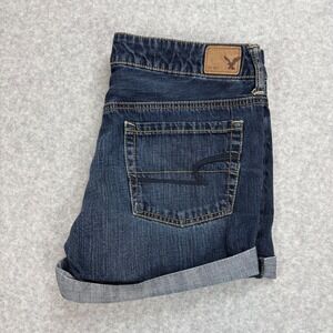 American Eagle Outfitters Jean Shorts Womens 2 Blue Dark Wash Cuffed Low Rise